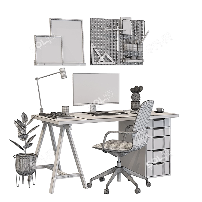 Ikea White Office Workplace Bundle 3D model image 5