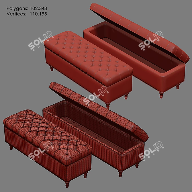 Velvet Tufted Storage Bench 3D model image 5