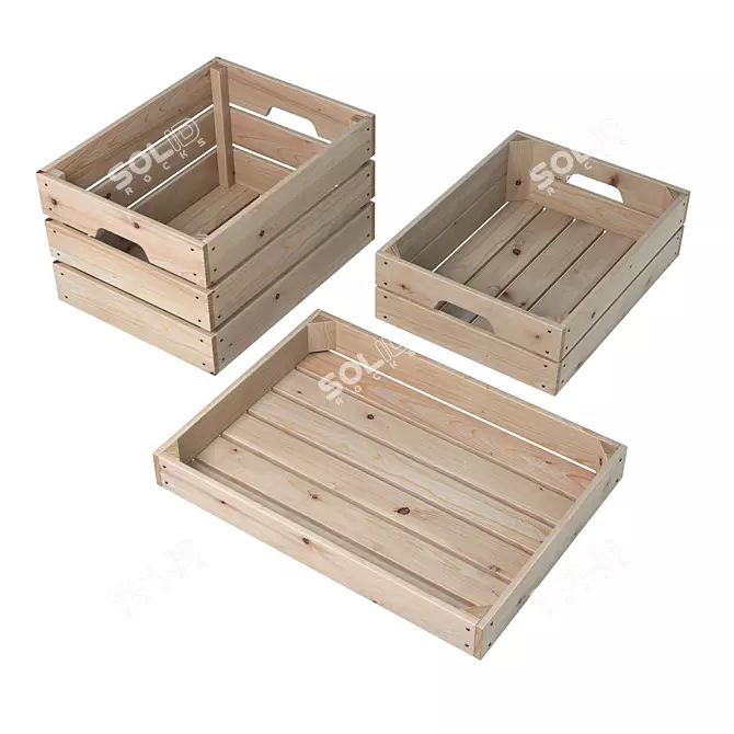 Rustic Wooden Box Set 3D model image 1