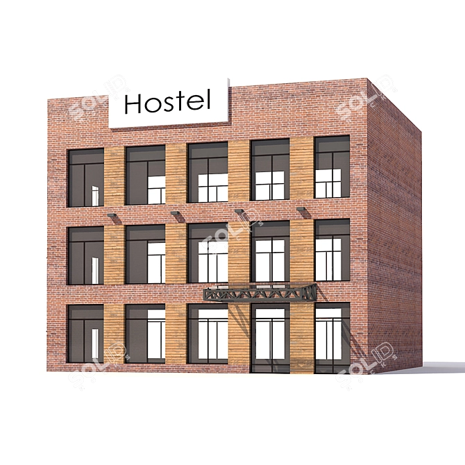Brick Hotel with Outdoor Staircase 3D model image 3