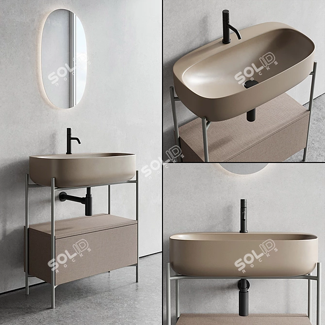 Diva Metal Vanity Unit & Moon Countertop Washbasin 3D model image 1