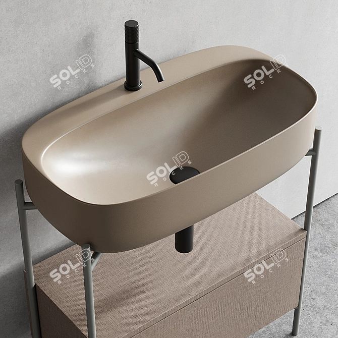 Diva Metal Vanity Unit & Moon Countertop Washbasin 3D model image 2