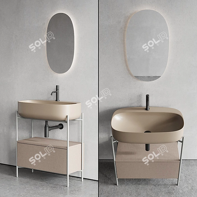 Diva Metal Vanity Unit & Moon Countertop Washbasin 3D model image 4