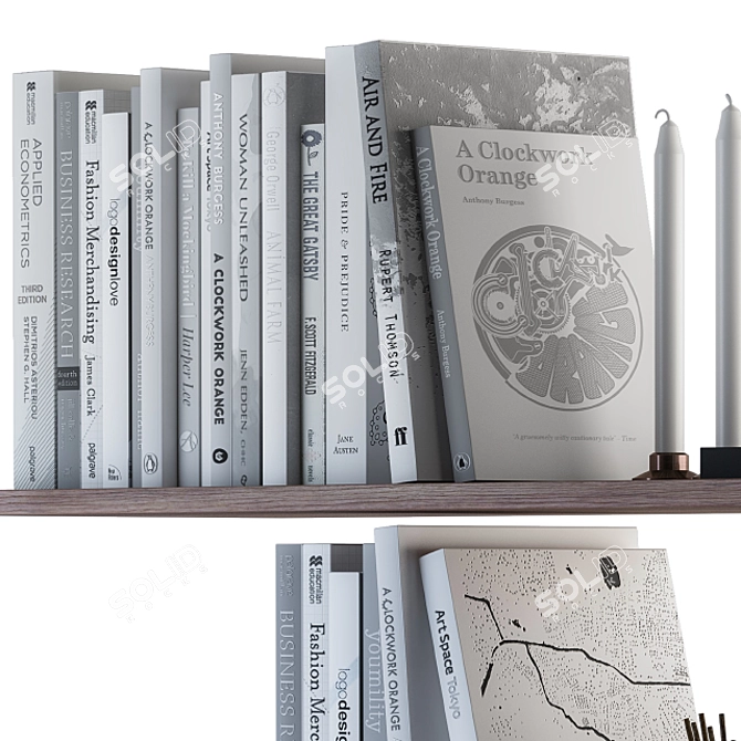 Elegant Shelf Decor: White Book & Dried Plants 3D model image 4