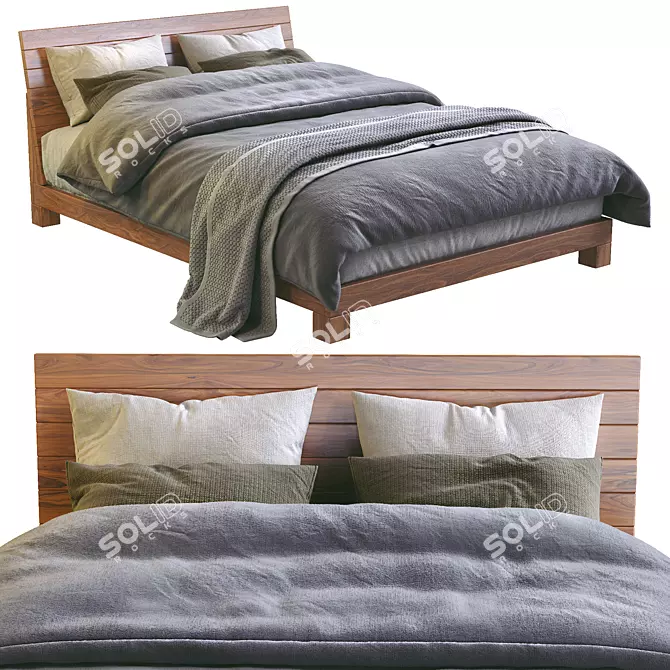 Modern Teak Queen Bed 3D model image 1