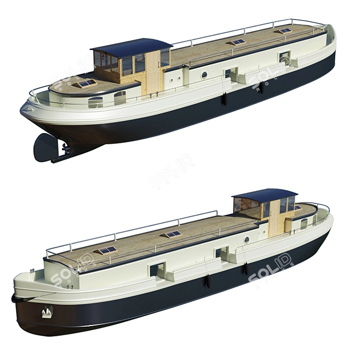 Luxury Floating Retreat: Houseboat Barge 3D model image 1