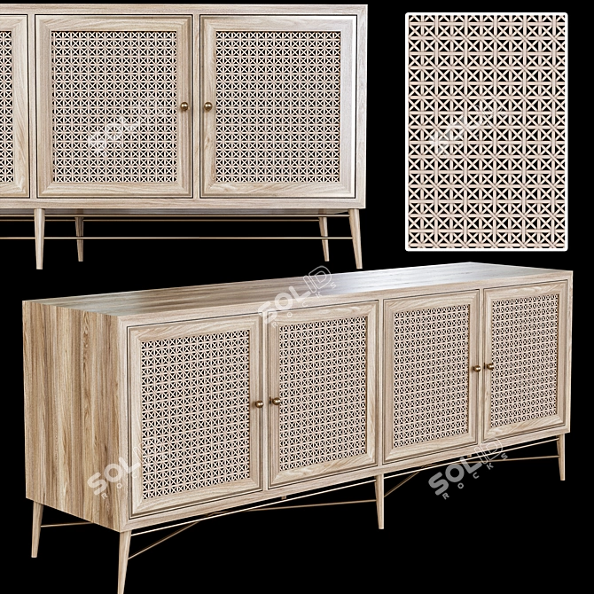 Modern 6-Drawer Sideboard: 200cm Length, White Finish 3D model image 2