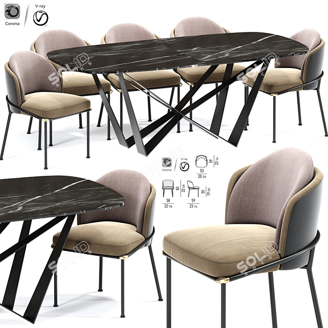 Elegant Sea Foam Dining Chair Table 3D model image 1