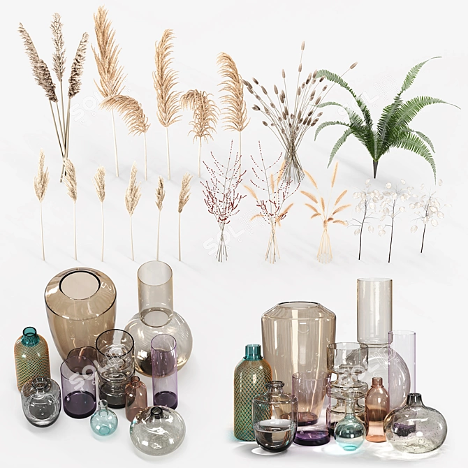 Hemase Decor Set: Vray Vases & Plants 3D model image 1