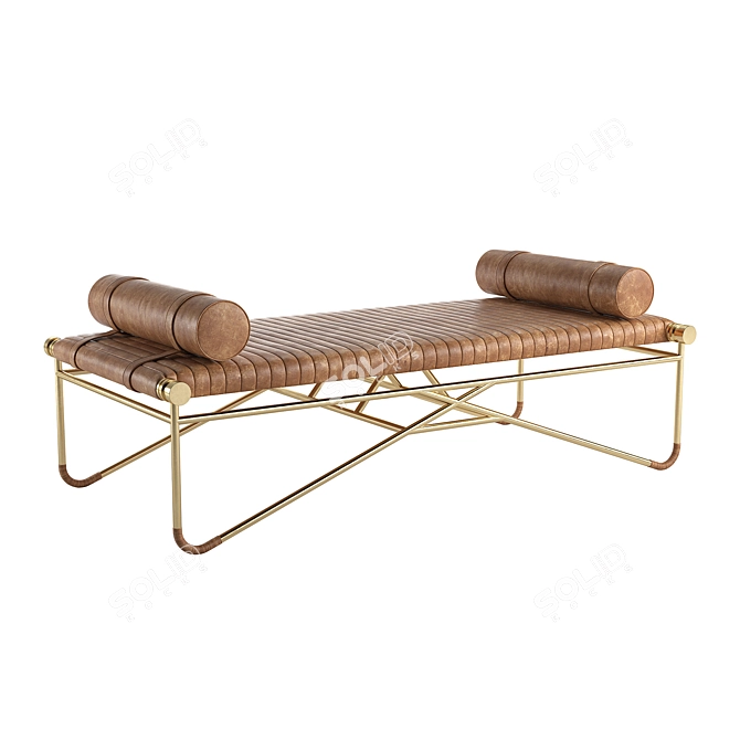 CB2 Saddle Leather Bench with Bolsters 3D model image 1