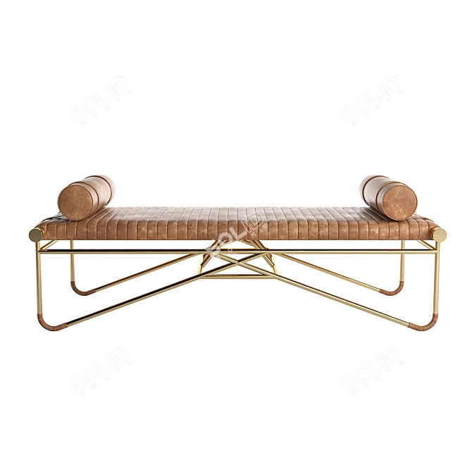 CB2 Saddle Leather Bench with Bolsters 3D model image 2