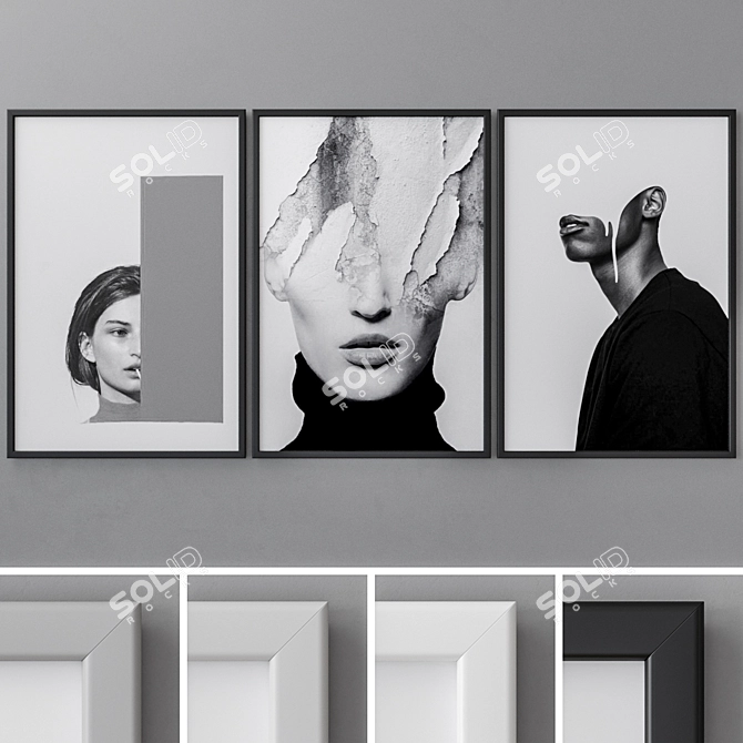 Abstract Triptych Photo Frames 3D model image 1