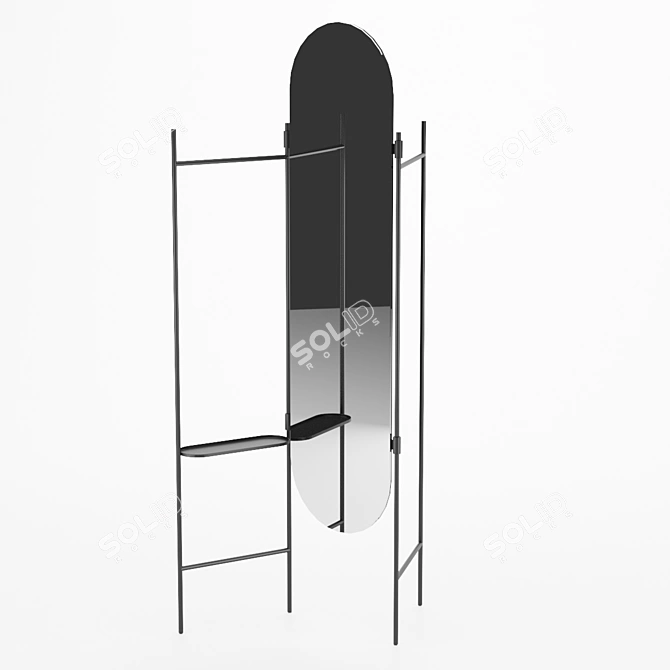 VALA Oval Mirror with Hooks and Shelf - 155 x 12.7 x 122 cm - Wesley Chau Design 3D model image 1