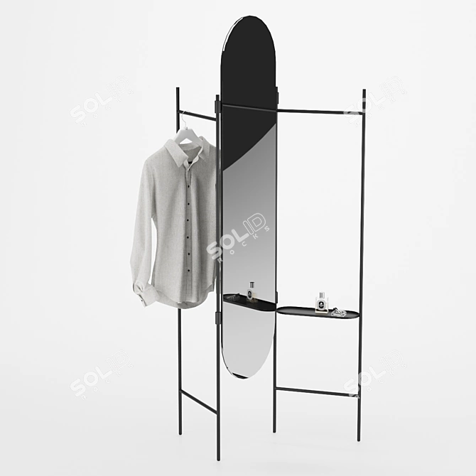 VALA Oval Mirror with Hooks and Shelf - 155 x 12.7 x 122 cm - Wesley Chau Design 3D model image 2