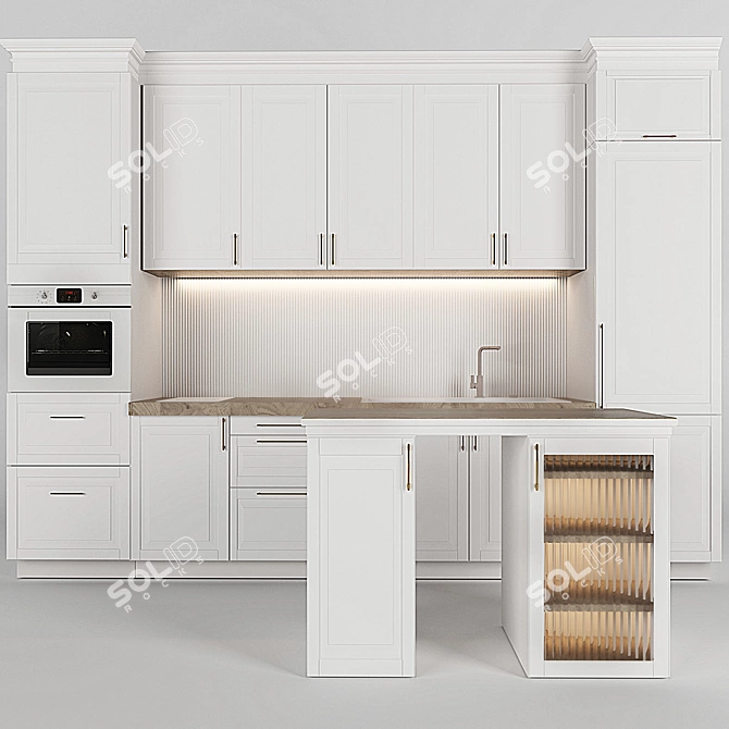 Modern Kitchen with Slats 3D model image 1