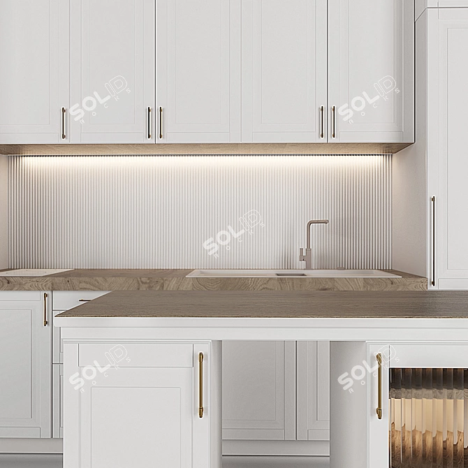 Modern Kitchen with Slats 3D model image 2