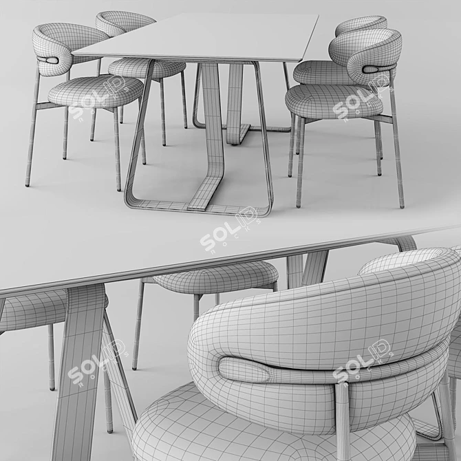 Modern Rectangular Table & Padded Chair Set 3D model image 3