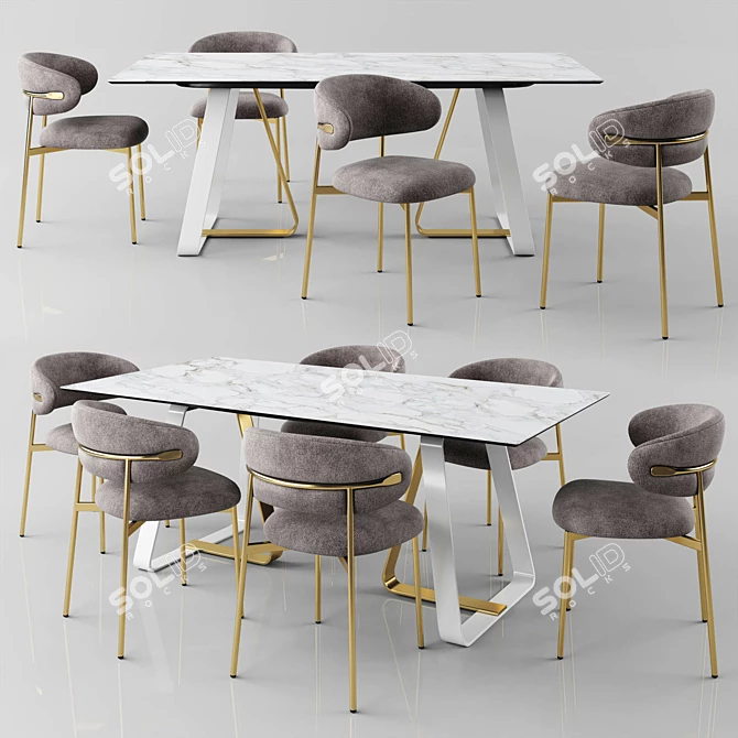 Modern Rectangular Table & Padded Chair Set 3D model image 4