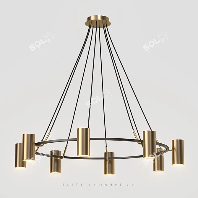 Luxury Gold 8-Lamp Unity Chandelier 3D model image 1