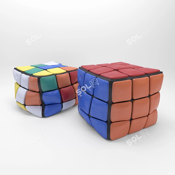 Rubik's Cube Poufs: Stylish and Comfy 3D model image 5