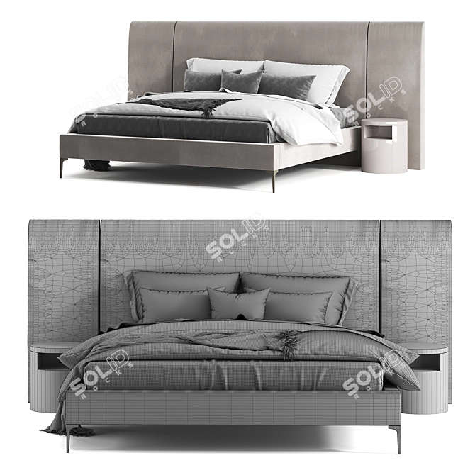 West Elm Andes Wide Bed: Modern King Size with Modloft Night Stand 3D model image 3