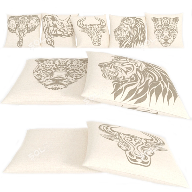 Wild Safari Animal Throw Pillows 3D model image 5
