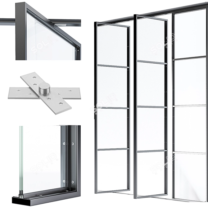 Steel Glass Pivot Door: Versatile & Elegant 3D model image 1