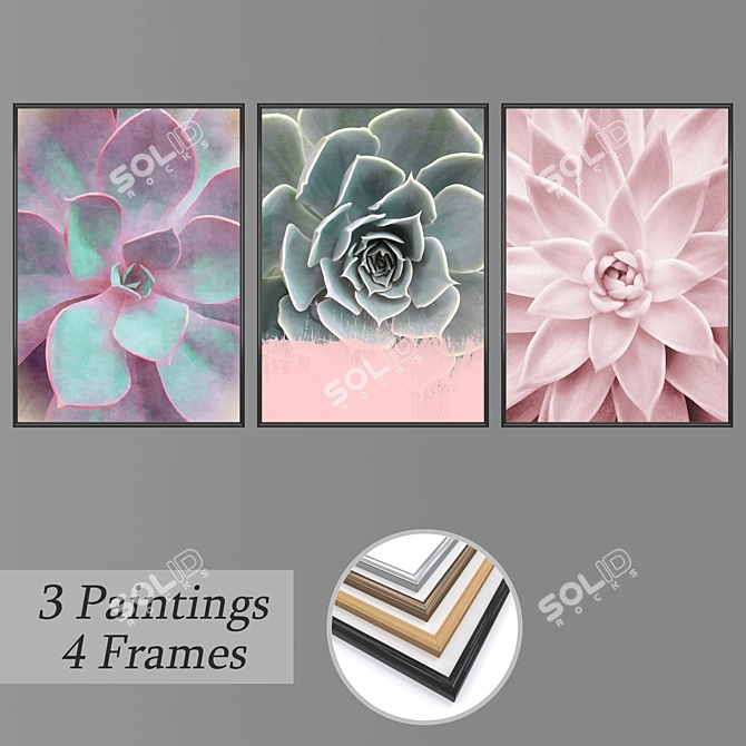 3-Piece Wall Paintings Set with Multiple Frame Options 3D model image 1