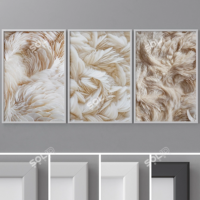 Modern Abstract Triptych Photo Frames - Set of 3 3D model image 1