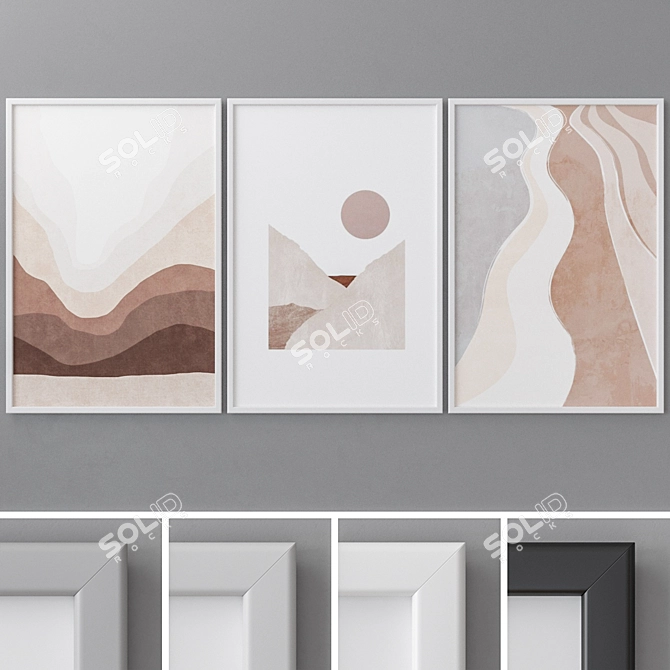 Modern Abstract Triptych Photo Frames 3D model image 1