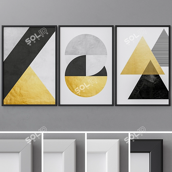  Modern Abstract Triptych Paintings 3D model image 1