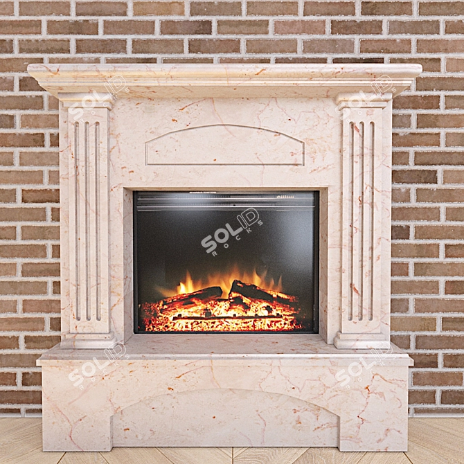Elegant Crema Nuova Marble Fireplace 3D model image 1