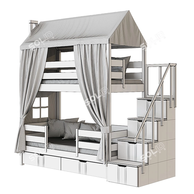 Madrid Kids 2-Tier Bed House with Ladder 3D model image 5