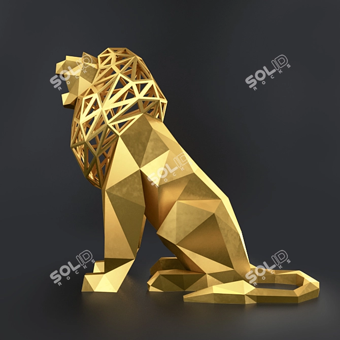 Regal Roaring Lion Statue 3D model image 1