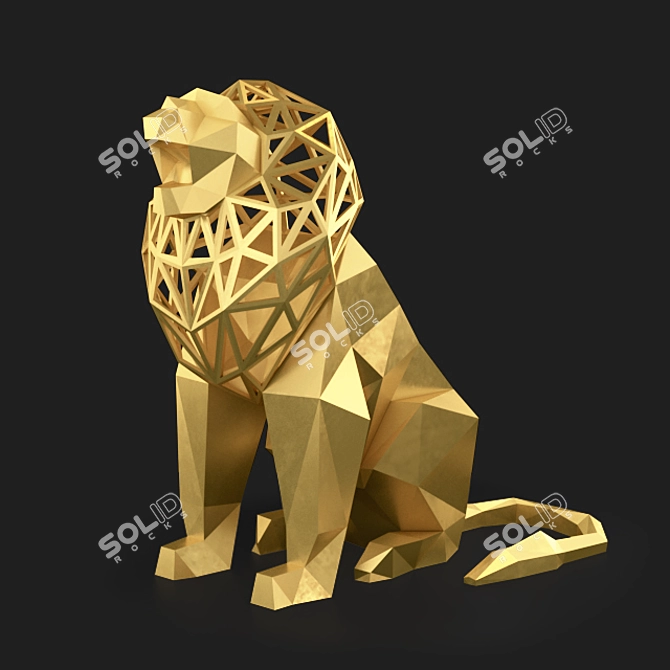 Regal Roaring Lion Statue 3D model image 2