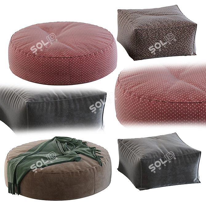 Orlando Seamed Ottoman: Square & Round 3D model image 1