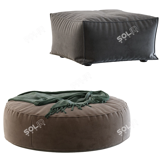 Orlando Seamed Ottoman: Square & Round 3D model image 2