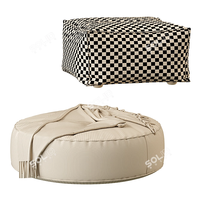 Orlando Seamed Ottoman: Square & Round 3D model image 4