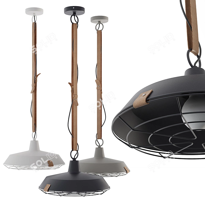 Vintage Leather Pendant Light 3D model image 1