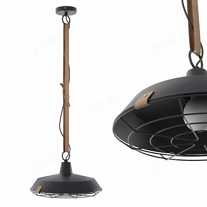 Vintage Leather Pendant Light 3D model image 4