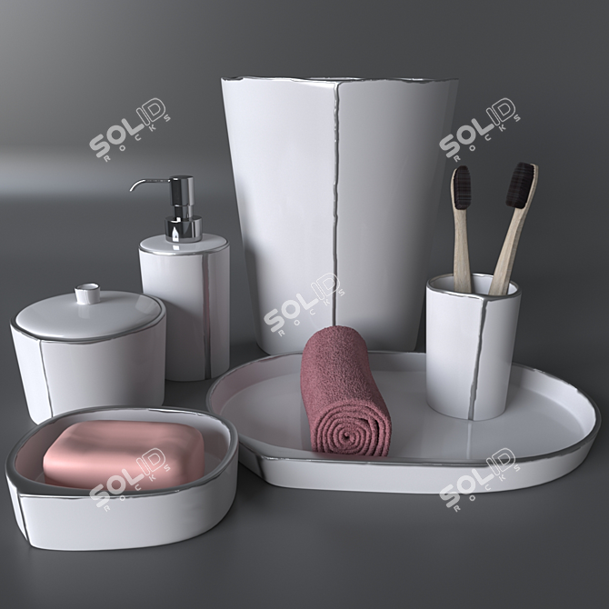 Luxury Porcelain Bath Accessories Set - Labrazel Lino Platinum 3D model image 1