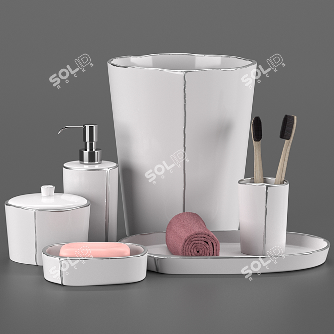 Luxury Porcelain Bath Accessories Set - Labrazel Lino Platinum 3D model image 6