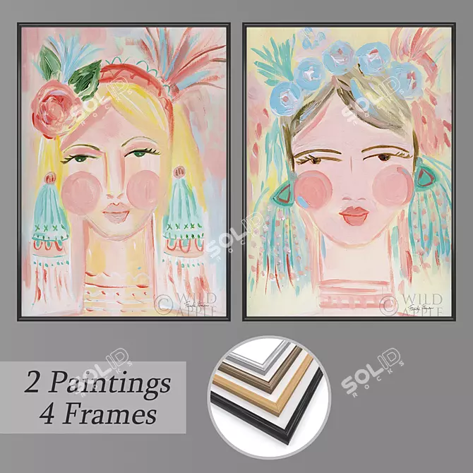 Elegant Wall Paintings Set 3D model image 1