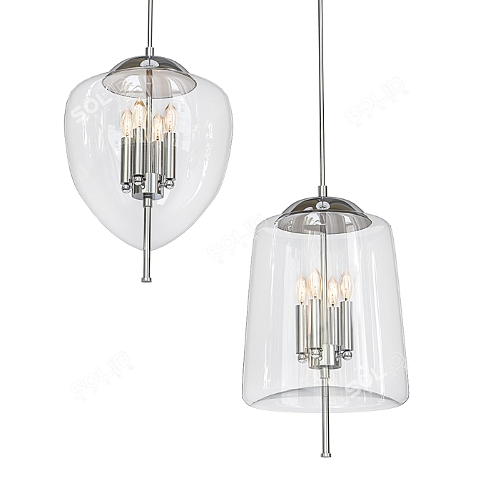 Teruel: 4-Light Pendant with Glass Shade 3D model image 1