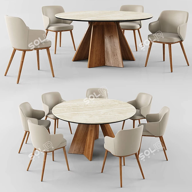 Icaro Ceramic Top Dining Table with Lazy Susan - Elegant and Functional 3D model image 1