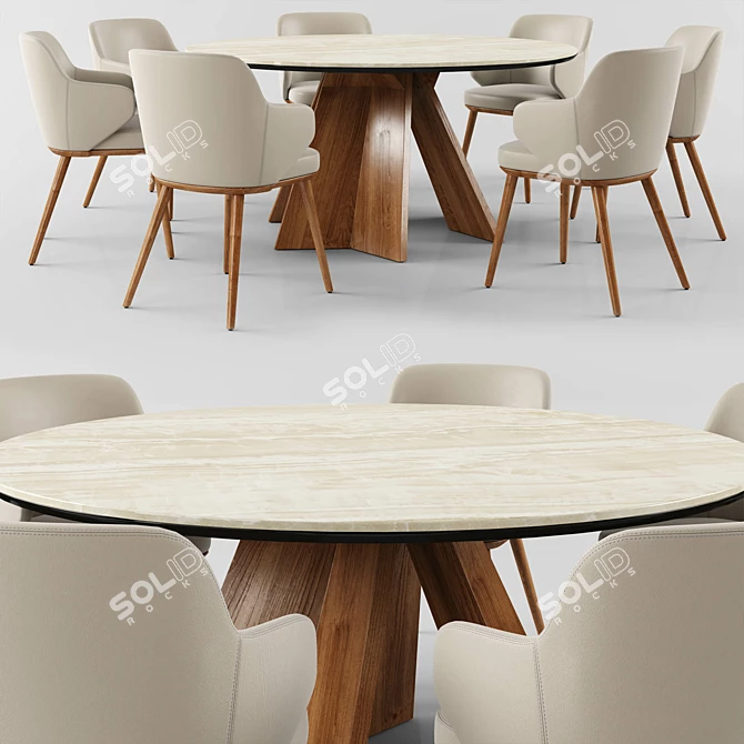 Icaro Ceramic Top Dining Table with Lazy Susan - Elegant and Functional 3D model image 2