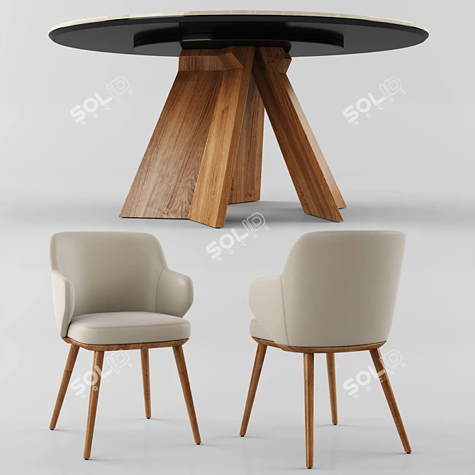 Icaro Ceramic Top Dining Table with Lazy Susan - Elegant and Functional 3D model image 3