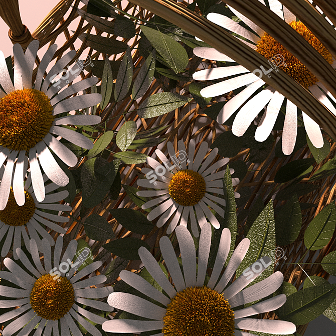 Daisy Bliss Basket: A Delightful Floral Arrangement 3D model image 2