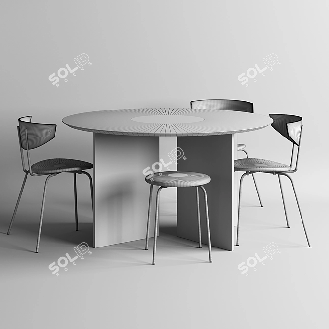 Elegant Oak Table & Chair Set 3D model image 1