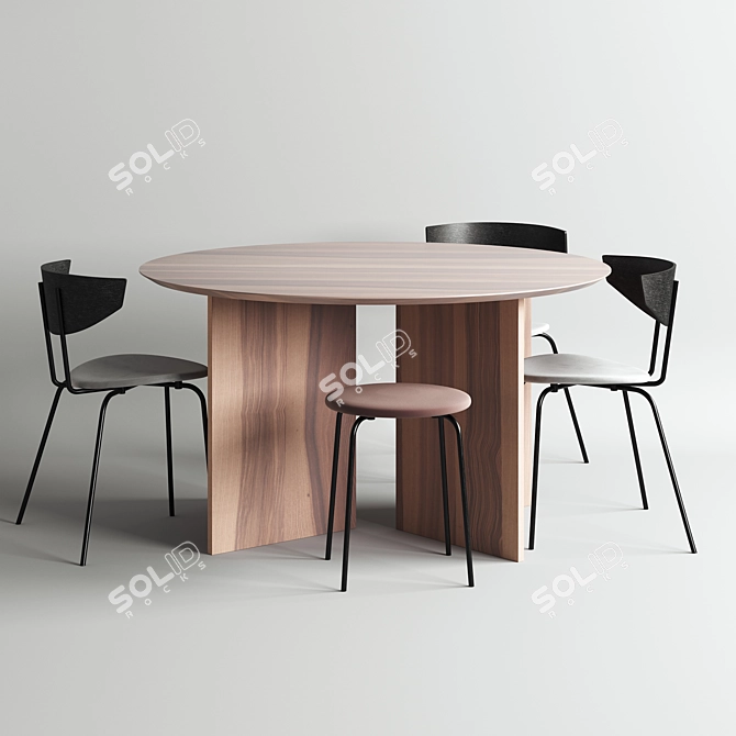 Elegant Oak Table & Chair Set 3D model image 2